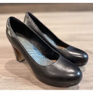 Clarks Jenness Glory Platform Black Leather High Heel Pumps Size 7.5M